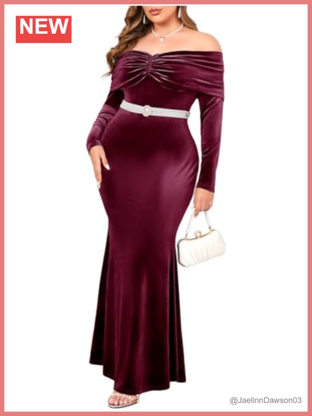 Plus Size Off Shoulder Velvet Mermaid Maxi Dress Long Sleeve Evening Gown
